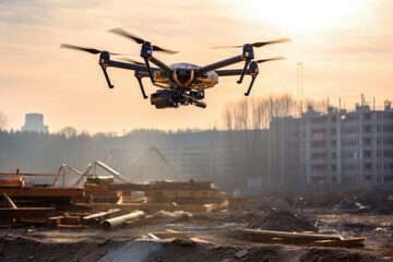generated illustration safety drone over construction site. video surveillance or industrial inspection.