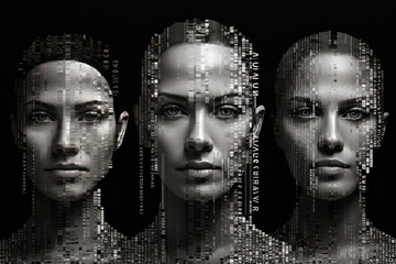 generated illustration of  human head created from blocks in the style of futuristic digital art