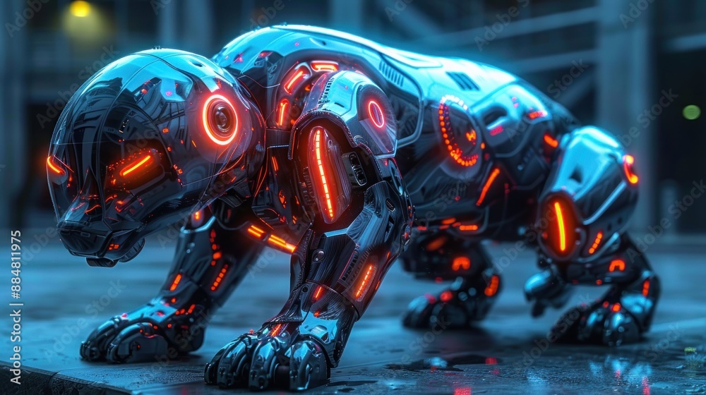 Poster cybernetic panther in urban setting