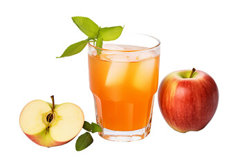 Fototapeta premium Fresh apple juice illustration on transparent background for beverage and food packaging design, high-resolution PNG file with realistic apple drink, ideal for juice branding, organic product labels, 