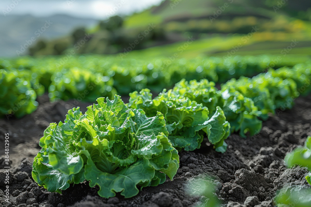 Canvas Prints Fresh lettuce crop at agriculture field