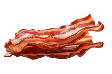 Crispy bacon strips PNG with transparent background for culinary design projects, food blog illustrations, recipe book graphics, and gourmet marketing materials