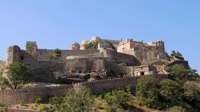 ancient fort artistic architecture with bright blue sky from unique perspective at morning