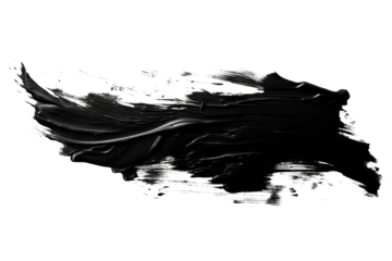 Grunge brush stroke, rough black ink texture, isolated PNG with transparent background for artistic and graphic design projects