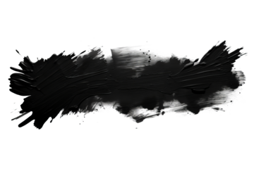 Grunge brush stroke, rough black ink texture, isolated PNG with transparent background for artistic and graphic design projects