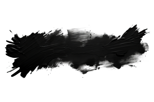 Grunge brush stroke, rough black ink texture, isolated PNG with transparent background for artistic and graphic design projects