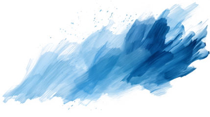 Abstract blue paint brush strokes in watercolor isolated on transparent background, ideal for artistic projects, digital designs, and creative visuals in PNG format