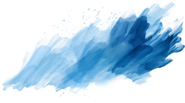 Abstract blue paint brush strokes in watercolor isolated on transparent background, ideal for artistic projects, digital designs, and creative visuals in PNG format