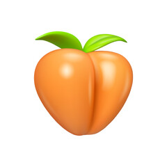 Peach emoji vector 3d icon. Cartoon realistic fruit illustration, isolated on white background.