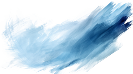 Abstract blue paint brush strokes in watercolor isolated on transparent background, ideal for artistic projects, digital designs, and creative visuals in PNG format