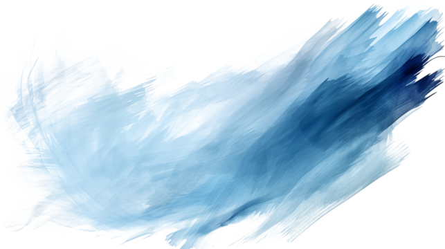 Abstract blue paint brush strokes in watercolor isolated on transparent background, ideal for artistic projects, digital designs, and creative visuals in PNG format