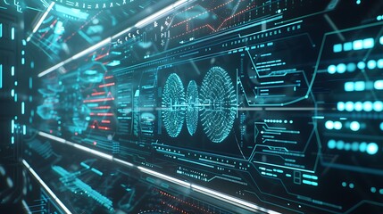 Obraz premium future of technology is here A digital interface with glowing data streams. AI generated