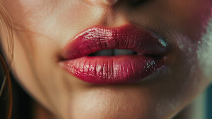 close up view of beautiful woman pink lips