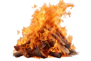 Isolated bonfire with realistic flames and smoke on transparent background for digital design and illustration projects, high-quality PNG for easy integration into various creative works