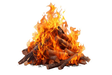 Isolated bonfire with realistic flames and smoke on transparent background for digital design and illustration projects, high-quality PNG for easy integration into various creative works