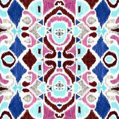 Ethnic abstract art ikat. Seamless ornamental print. Geometric ethnic pattern seamless color oriental. Design for background, curtains, carpets, wallpaper, clothes, packaging, batik.