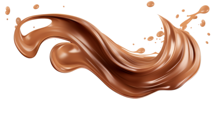 Smooth and creamy brown chocolate liquid paint milk splash swirl wave in various designs, PNG file with transparent background for artwork graphic design mockup template