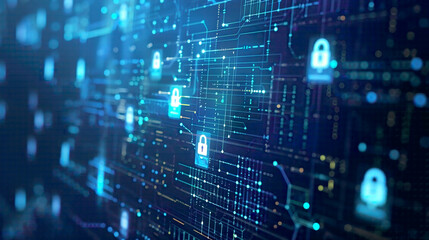 Business and internet technology concept focusing on data protection and cyber security lock icons and privacy elements modern