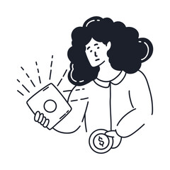 Hand Drawn Finance Concept Character. Vector Illustration in Doodle Style