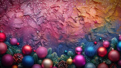 Weihnachtsschmuck vor einem festlichen und feierlichen Hintergrund in Regenbogenfarben.  - Powered by Adobe