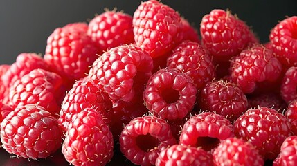   Raspberry cluster on black surface with surrounding raspberries