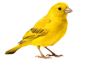 Yellow canary in detailed close-up on transparent background for birdwatching and ornithology projects
