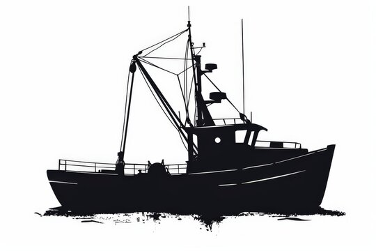 recommend clip art: Fishing vessel boats silhouette vector illustration isolated on white background