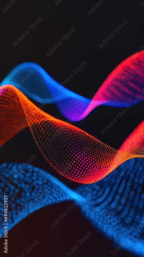 Poster vibrant digital wave spreading through network symbolizing information dissemination, front view wit