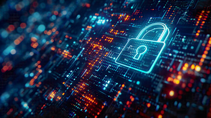 Obraz premium Digital padlock on a screen symbolizing cybersecurity and internet security blue tech background with intricate network details focusing on data protection 