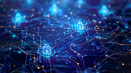 Future technology web services for business featuring cybersecurity and information protection lock symbol and network connections on a