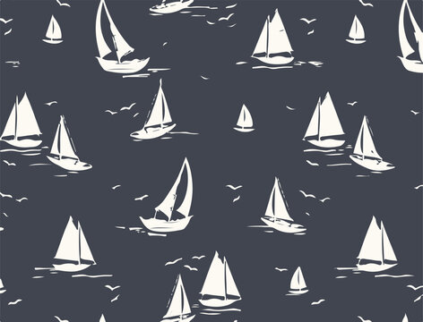 Smooth Water Flow Ripple Lines,Beautiful Hand drawing colorful wind surf seamless pattern in vector. Flat style illustration. Summer beach surfing illustration in the ocean on navy background.