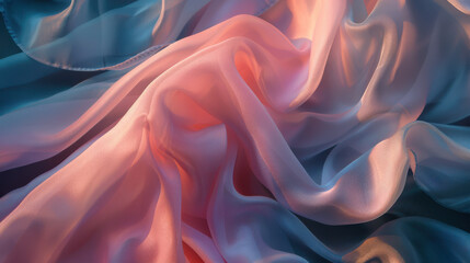 Obraz premium A soft, pastel-colored fabric draped gently on a dark surface, the folds creating a serene and calming visual