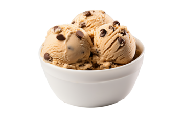 Chocolate chip cookie dough ice cream PNG with transparent background for dessert designs and digital projects