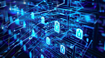Illustration featuring data management and privacy emphasizing the importance of data security and privacy compliance with locked files and privacy symbols 