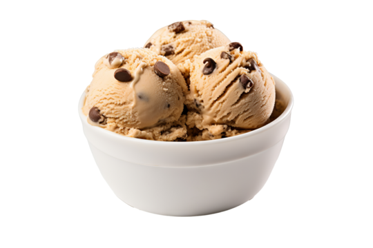Chocolate chip cookie dough ice cream PNG with transparent background for dessert designs and digital projects