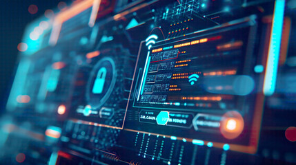 Fototapeta premium Illustration of a cyber security concept featuring an authentication screen on a computer with confidential business data being accessed emphasizing the importance of secure access control 