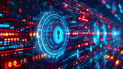 Obraz premium Illustration of lock on digital screen highlighting security concept with 3D render and contrast.