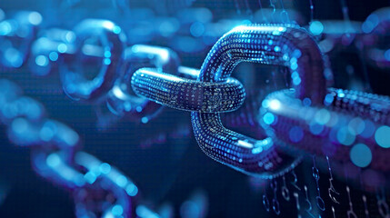 Internet security and data protection concept blockchain elements intertwined with cybersecurity symbols sleek blue digital background futuristic design 