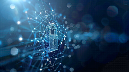 Obraz premium Modern safety and technology security concept featuring a lock symbol on awith detailed network connections sleek and secure design 