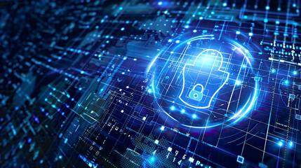 Fototapeta premium Secure digital space with virtual confidential protection programming security concept blue tech background with detailed network and digital elements 
