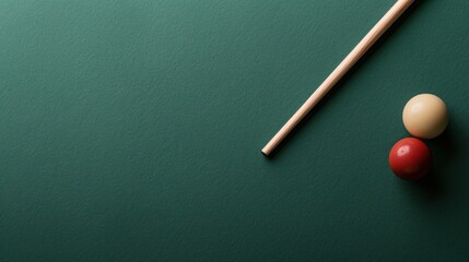 Billiards Cue Stick and Balls on Green Felt