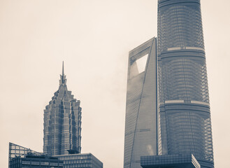 Tower over the fog; blue colortone