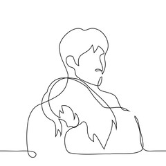 woman leaning against man's chest - one line art vector. man and woman couple concept