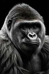 Fototapeta premium Gorilla wildlife art collection white edition, animal grayscale wallpaper.