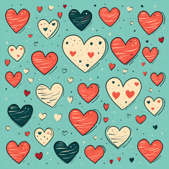 Retro greetings card with cute hearts. 