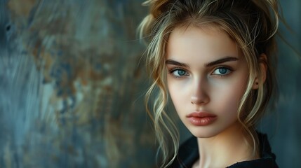Serious beautiful young woman in fashion pose