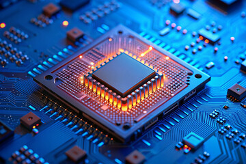 powerful computer processor microchip with the word representing artificial intelligence, AI technology