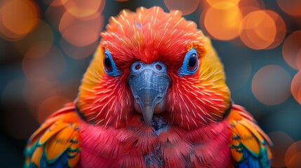 Fototapeta premium Vibrant colorful parrot close-up with bokeh background - generative ai