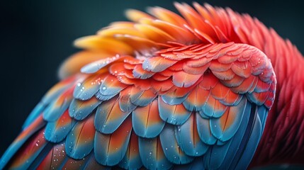 Fototapeta premium Close-up of vibrant macaw feathers - generative ai