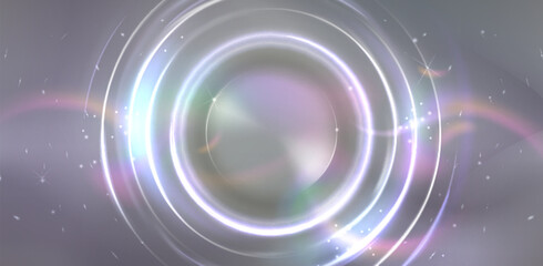 Abstract sphere with white light flare effect. Realistic vector illustration of circular shine glow line. Round shape energy glitter. Magic bright shiny ring. Luxury glare ball design element.